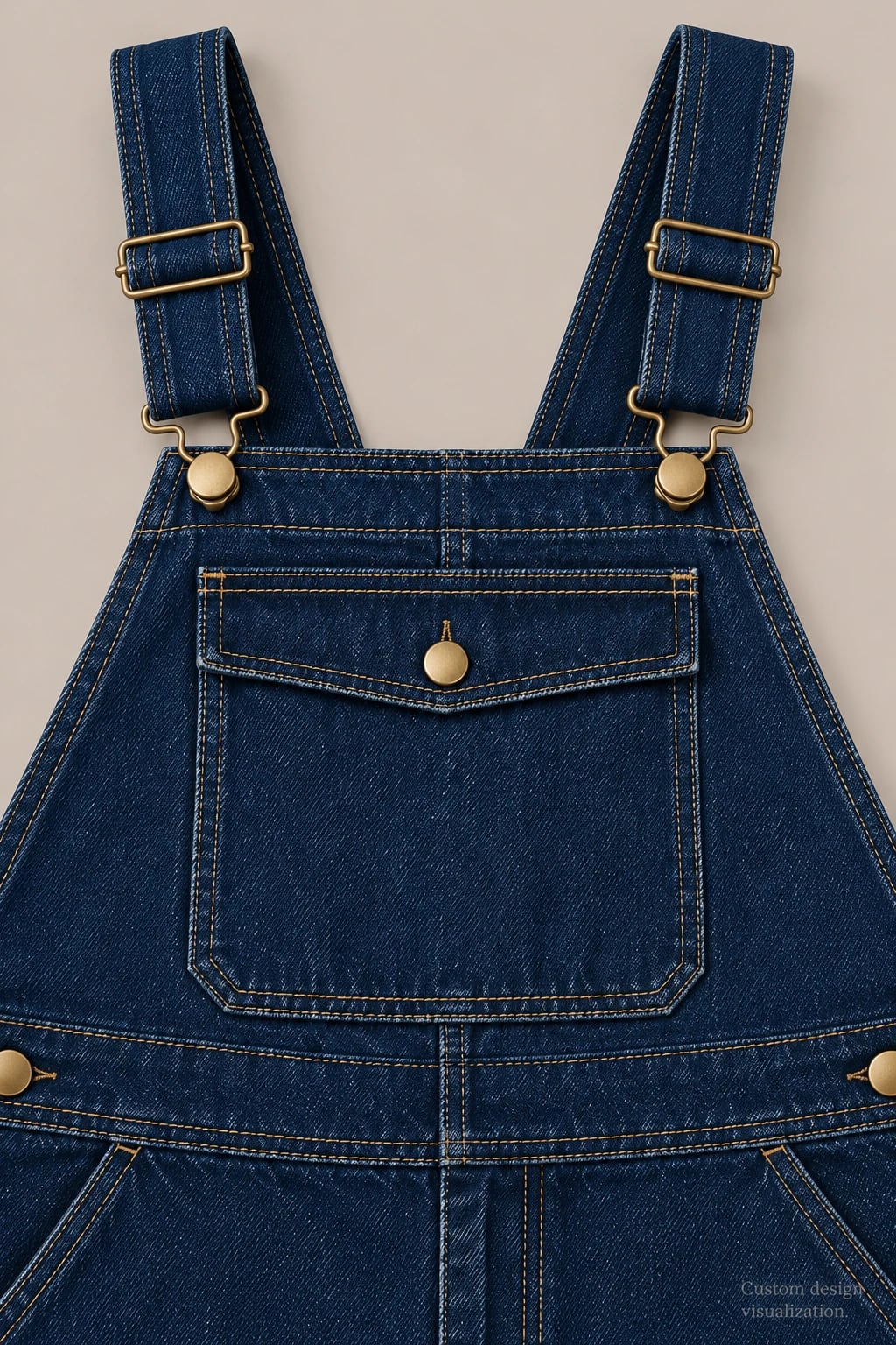 Custom Men's Indigo Utility Denim Bib Overalls — detail — custom design visualization