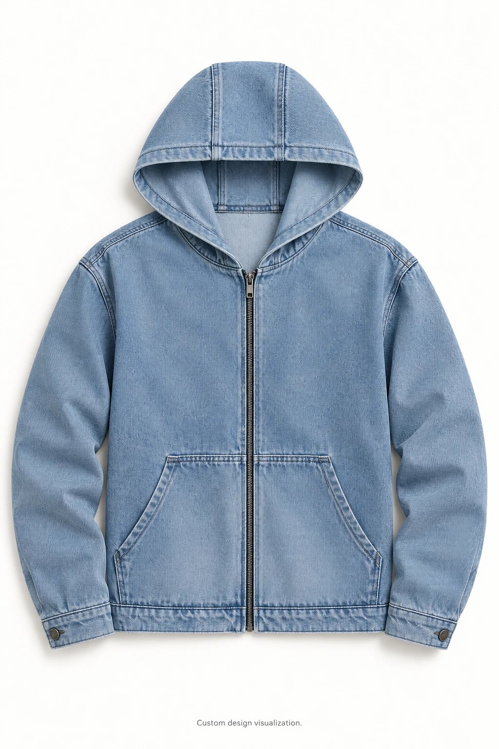 Custom Men's Light-Wash Full-Zip Denim Hoodie — front — custom design visualization