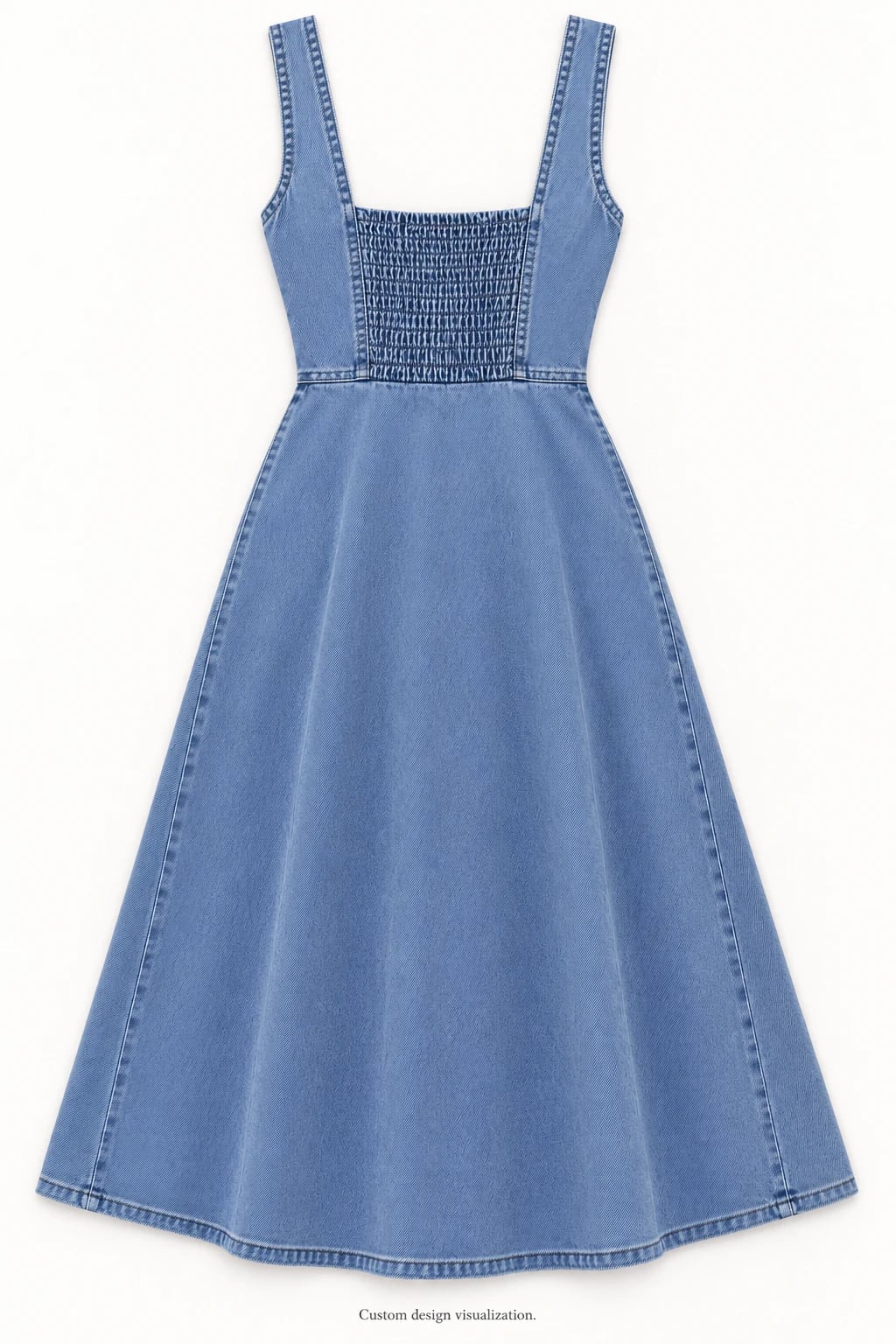 Custom Blue Sweetheart Button-Front Denim Midi Dress — back — custom design visualization