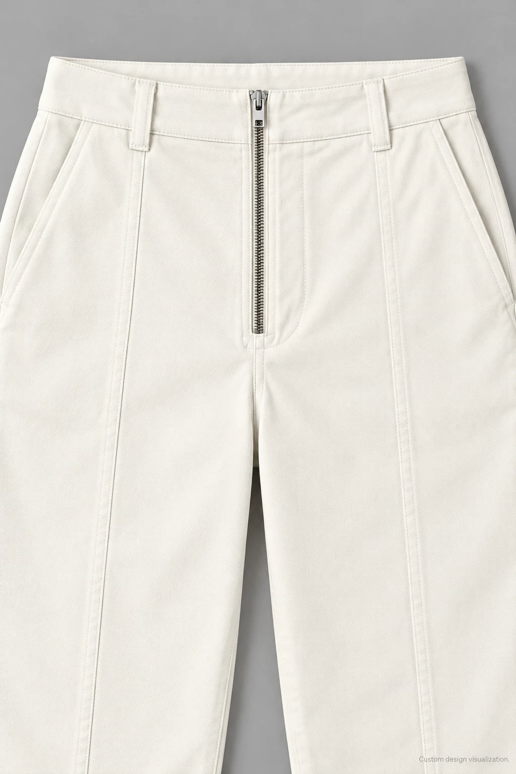 Custom Women’s Ivory Zip-Front Twill Pants — detail — custom design visualization