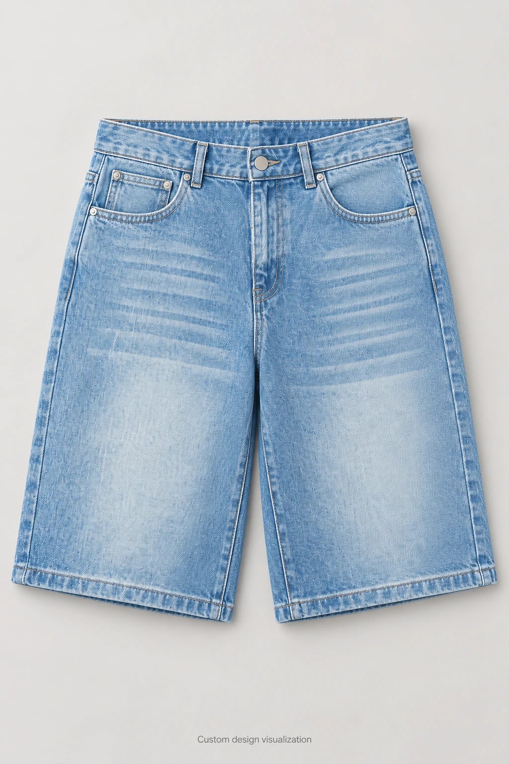 Custom Men's Light Blue Wide-Leg Denim Shorts — front — custom design visualization