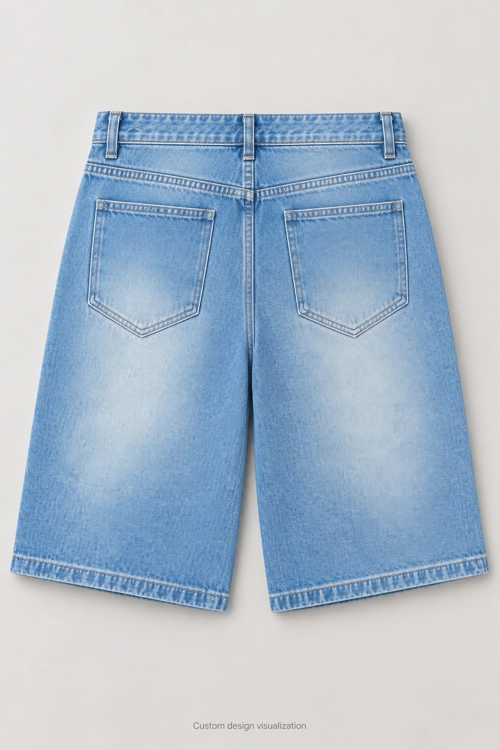 Custom Men's Light Blue Wide-Leg Denim Shorts — back — custom design visualization