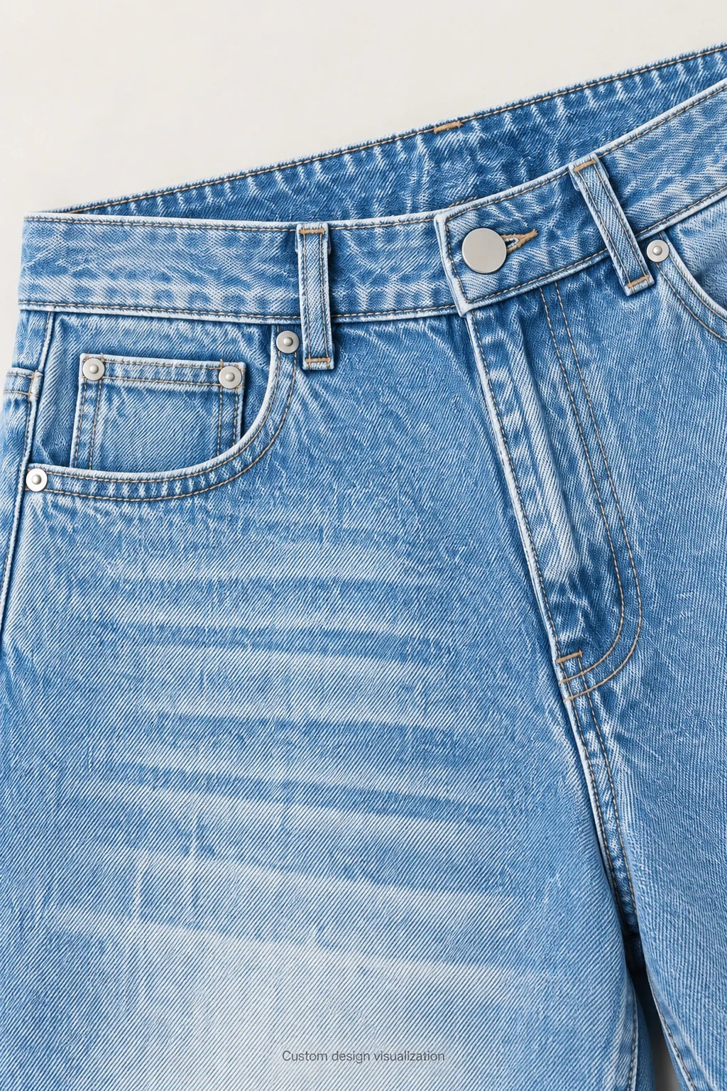 Custom Men's Light Blue Wide-Leg Denim Shorts — detail — custom design visualization