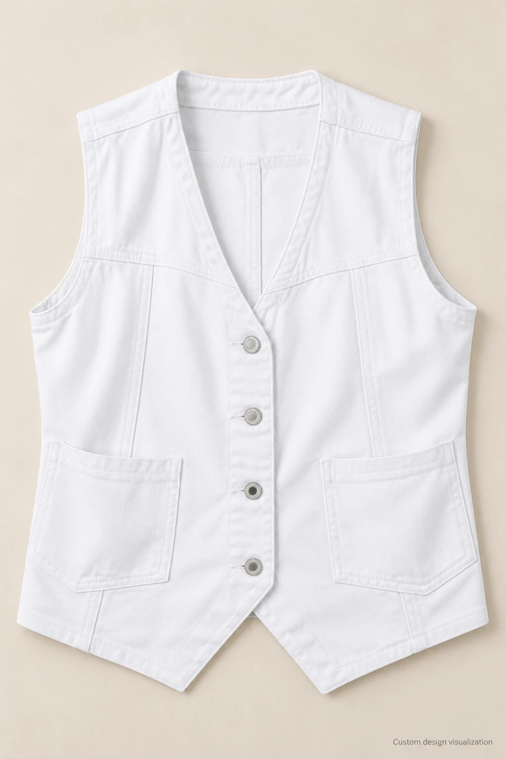 Custom Women's White V-Neck Denim Vest — front — custom design visualization