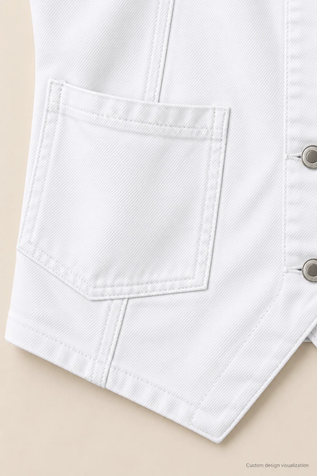 Custom Women's White V-Neck Denim Vest — detail — custom design visualization