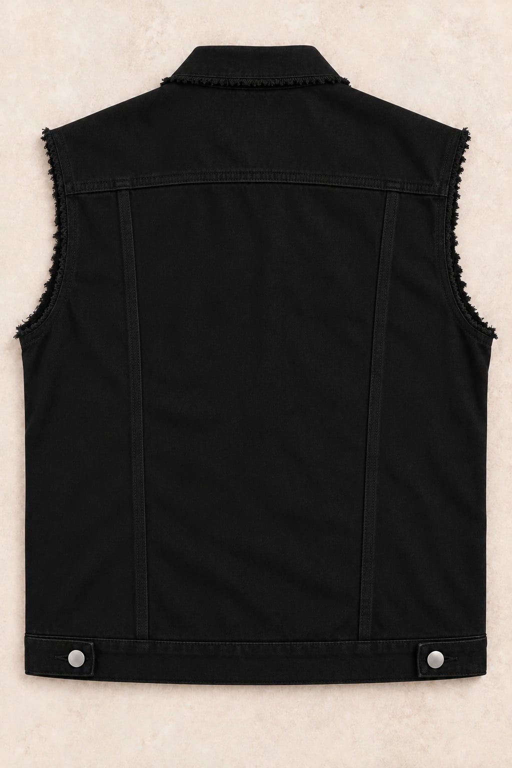 Custom Men's Black Raw-Edge Denim Vest — back — custom design visualization