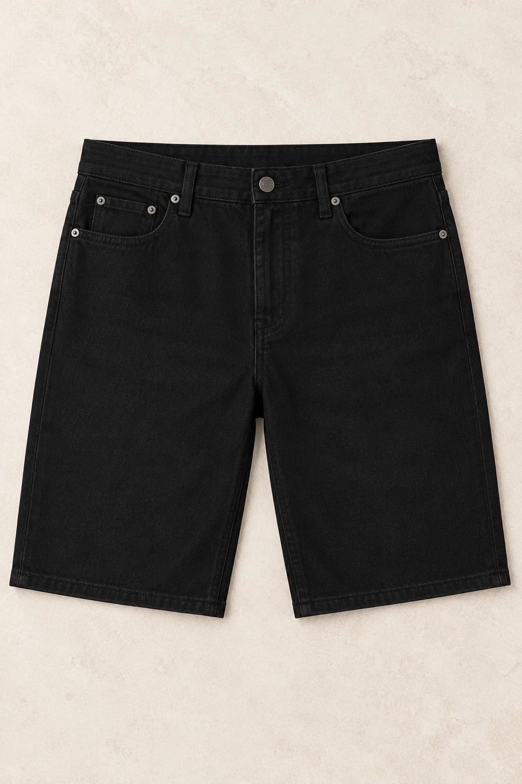 Custom Men's Black Relaxed Denim Shorts — front — custom design visualization