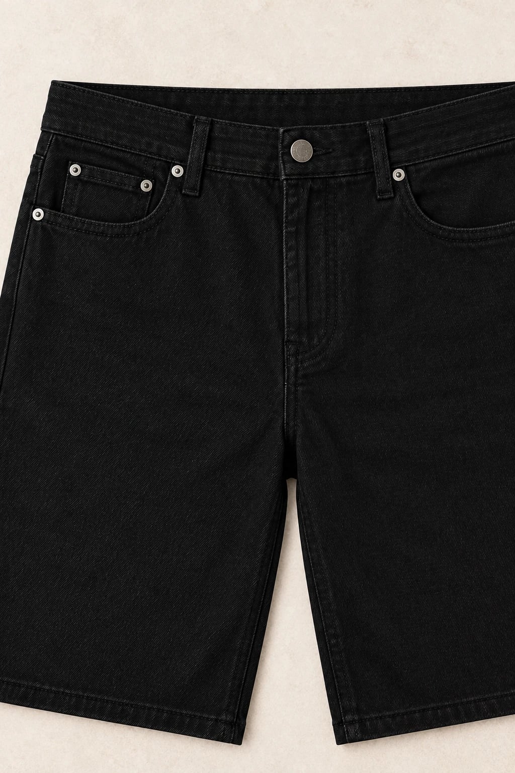 Custom Men's Black Relaxed Denim Shorts — detail — custom design visualization
