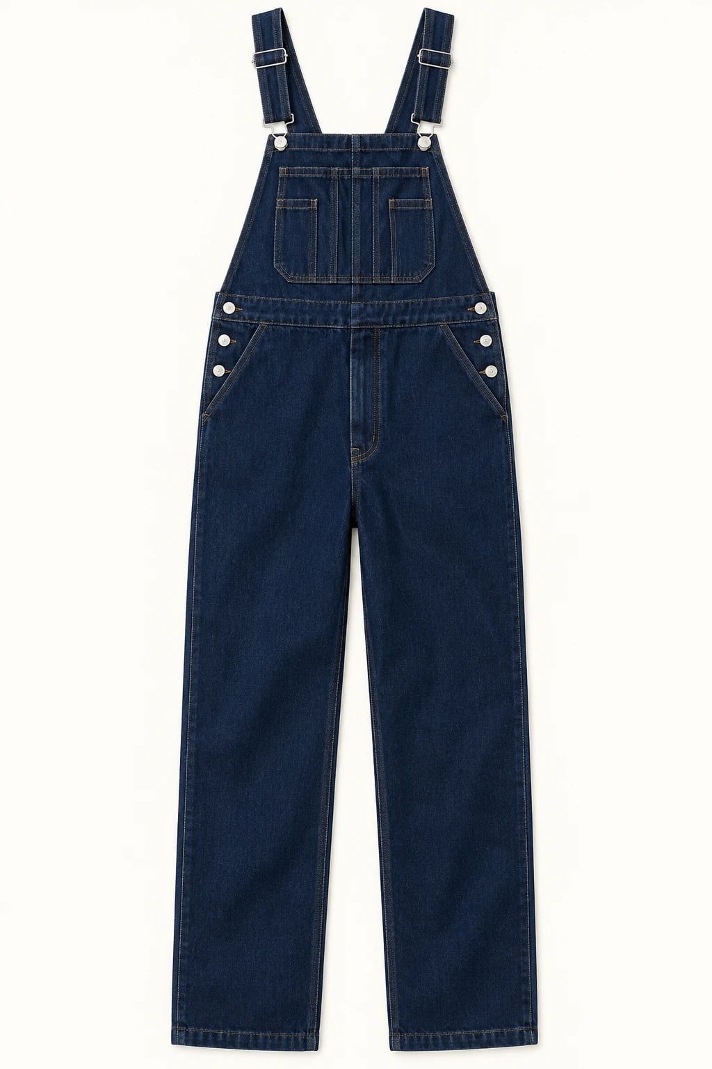 Custom Men's Dark Indigo Utility Denim Overalls — front — custom design visualization