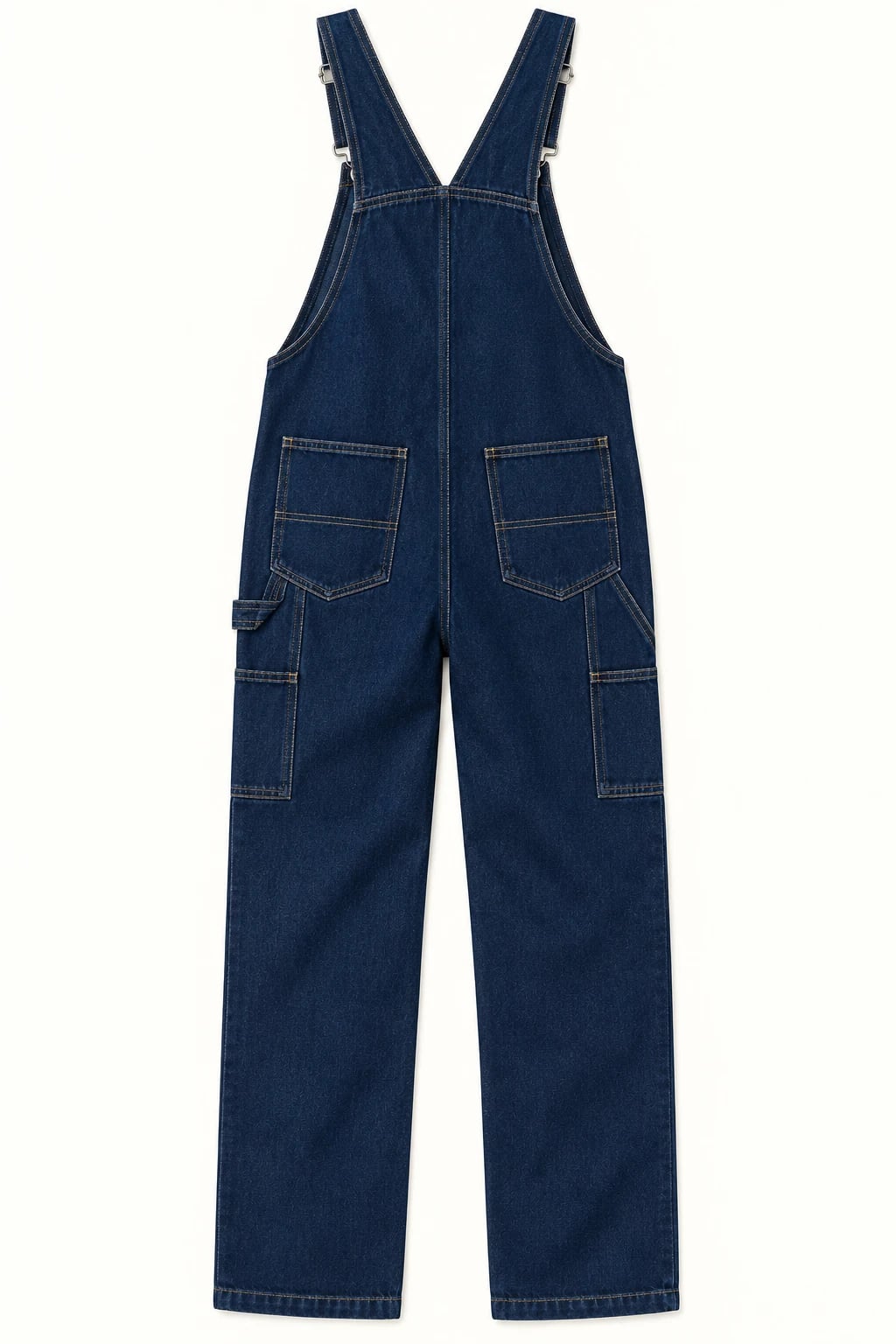 Custom Men's Dark Indigo Utility Denim Overalls — back — custom design visualization