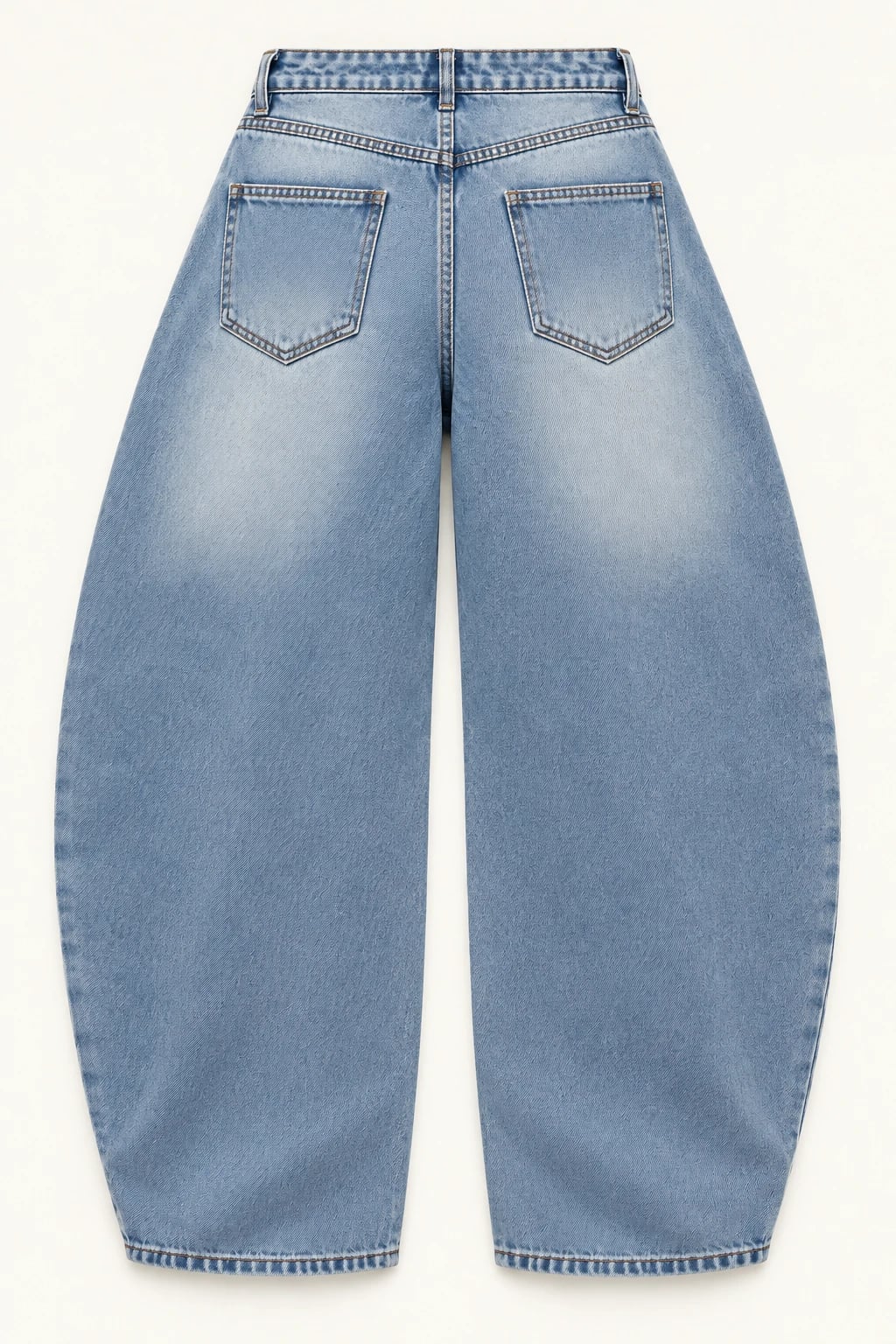 Custom Light Wash Asymmetric Waist Barrel Jeans — back — custom design visualization