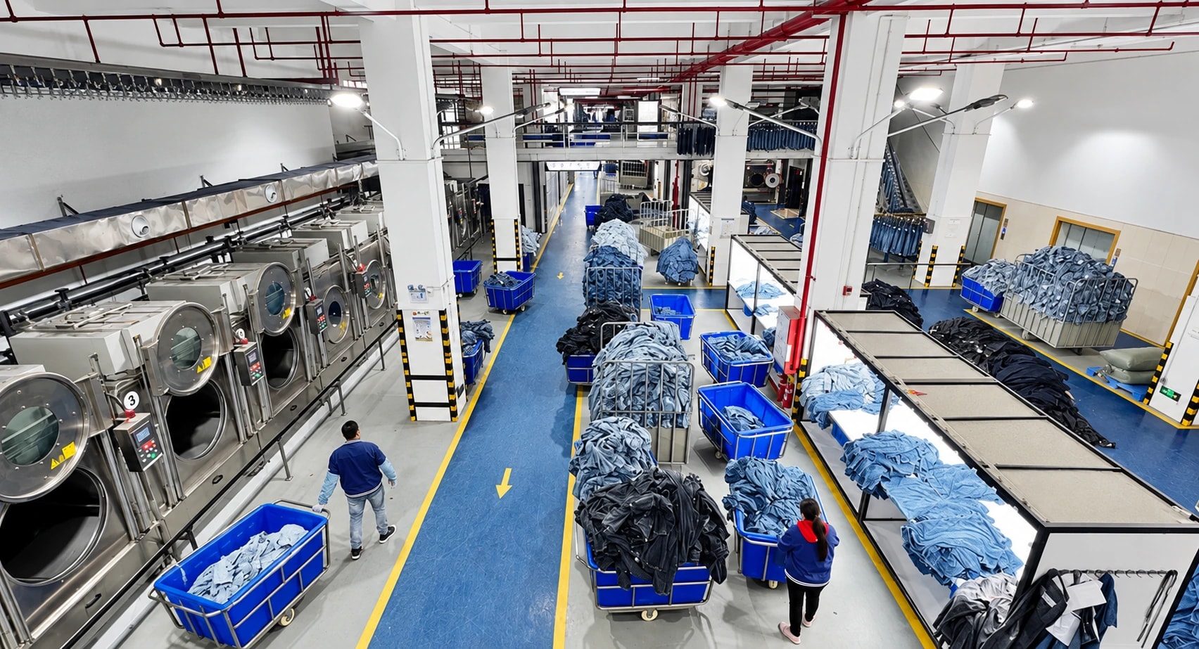 Denim washing at the company’s facility, AI-enhanced from a supplied photograph