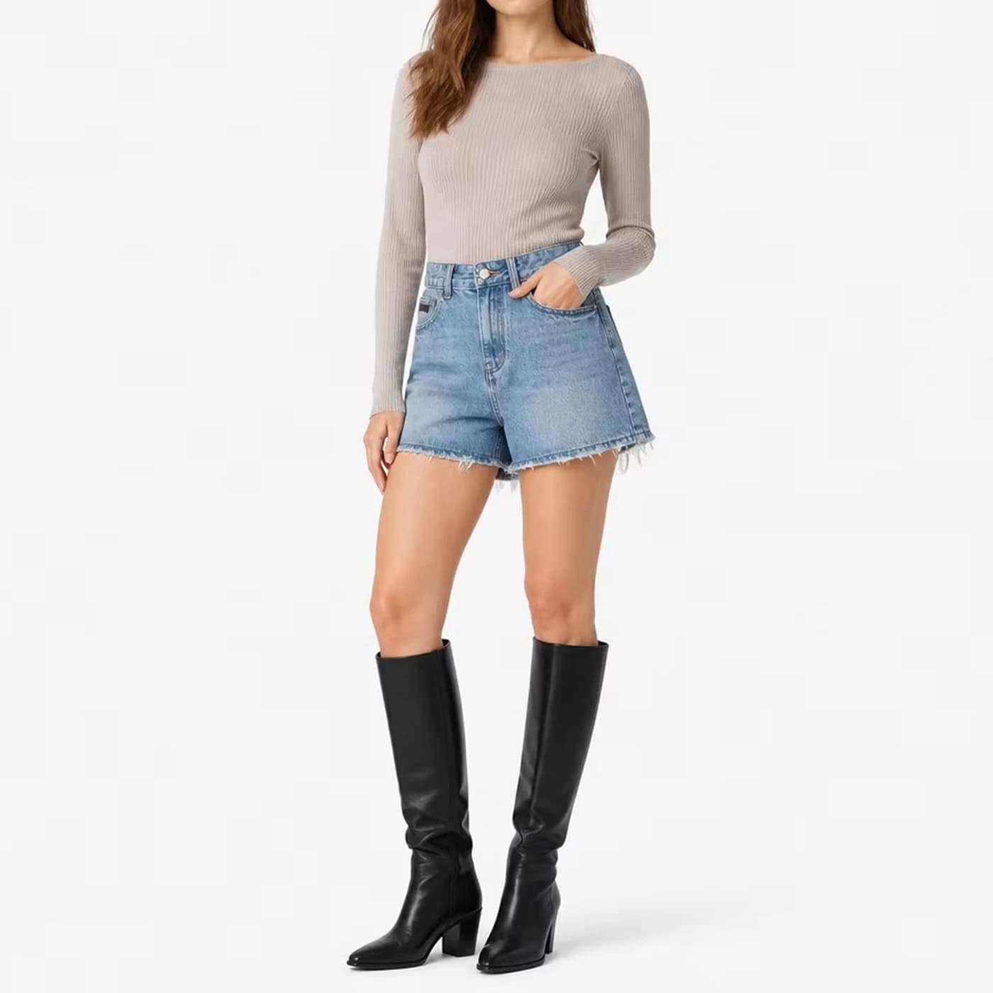 Non-Stretch Washed Denim Bermuda Shorts — supplier product photo