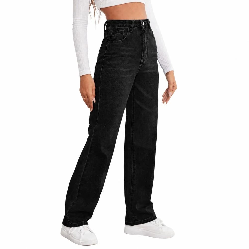 Women's Stretch Wide Leg High Waist Textured Jeans — supplier product photo