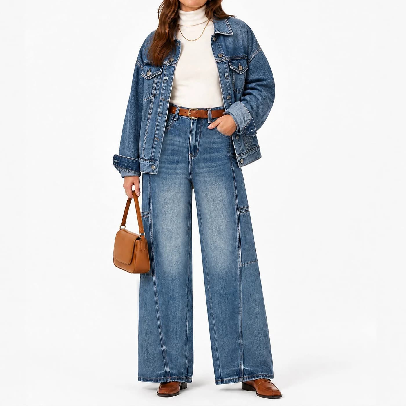 Women's Non-Stretch Cargo Jeans High Waist Textured — supplier product photo