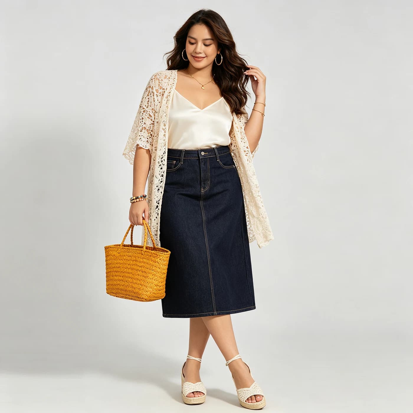 Stretch Denim Cargo Midi Skirt — supplier product photo