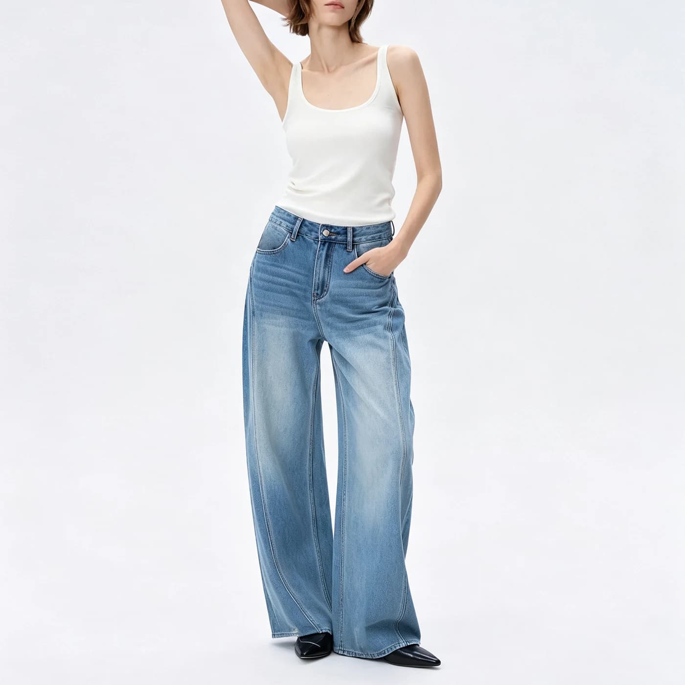 Non-Stretch Curved Banana Jeans — supplier product photo