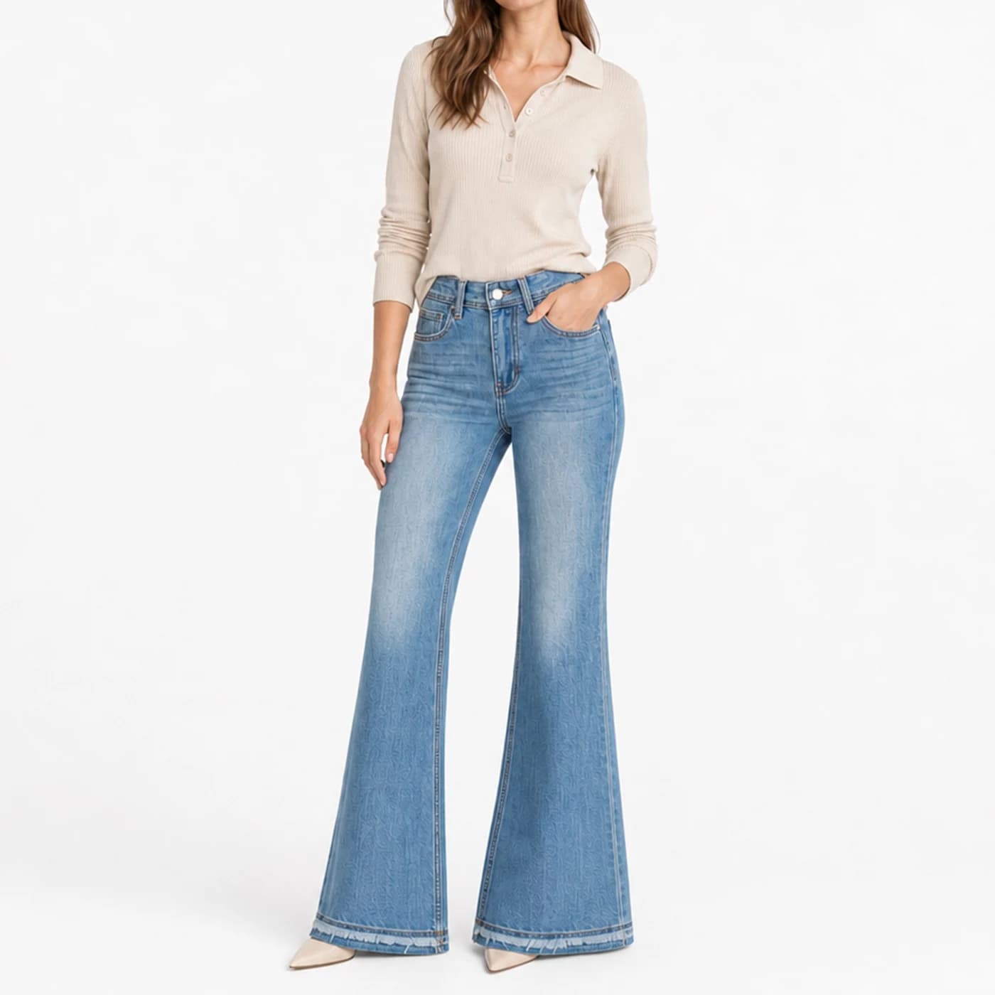 Women's Stretch Flared Jeans High Waist — supplier product photo