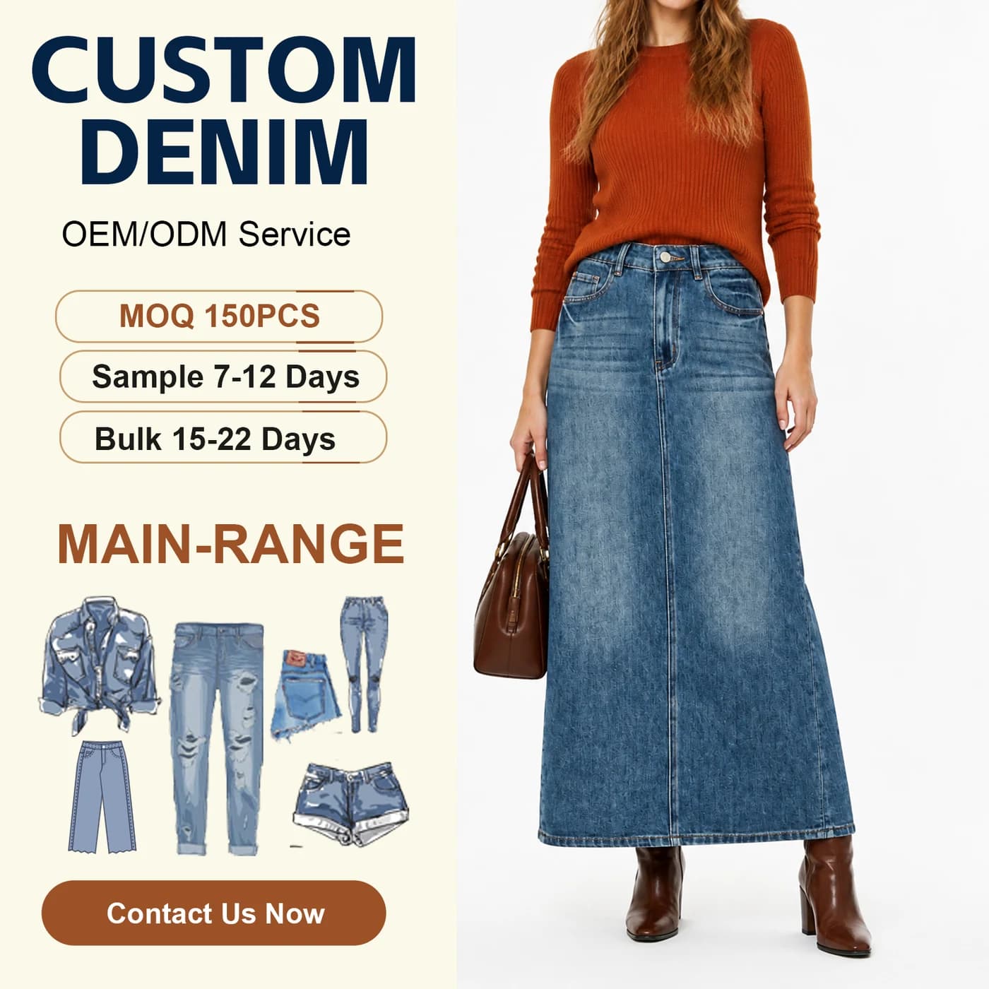 Women's Stretch Denim Cargo Mini Skirt High Waist Washed — supplier product photo