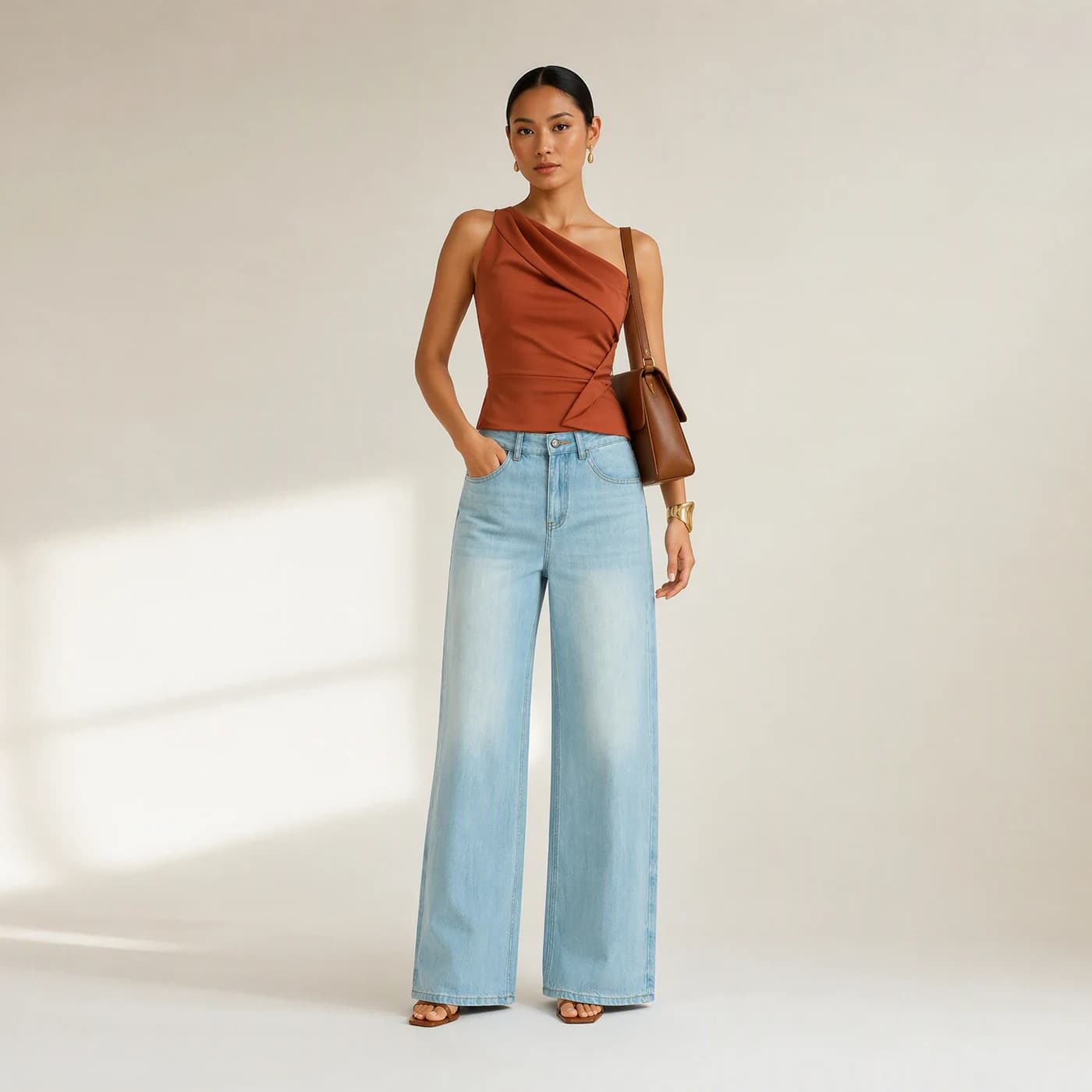 Non-Stretch Light Blue Straight Leg Jeans — supplier product photo