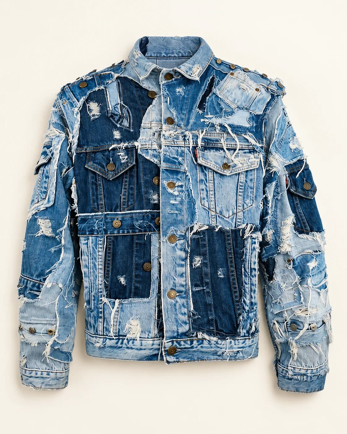 Blue Multi-Pocket Distressed Patchwork Jacket — AI design reference 1
