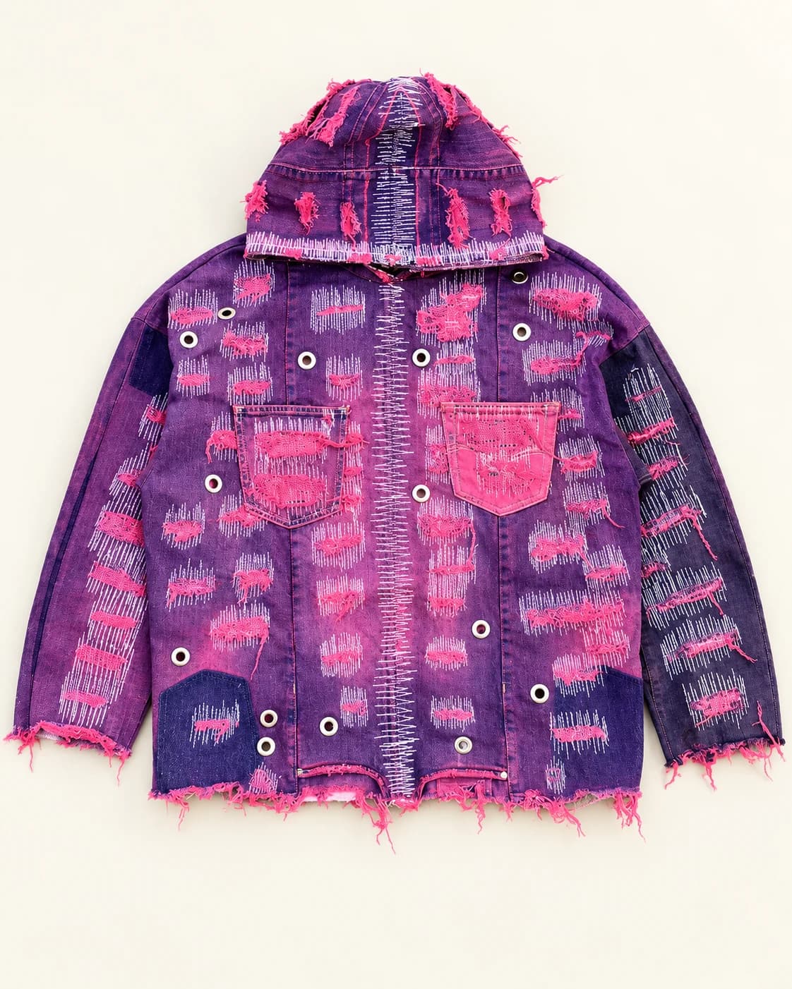 Purple Pink Distressed Denim Hoodie Jacket — AI design reference 1