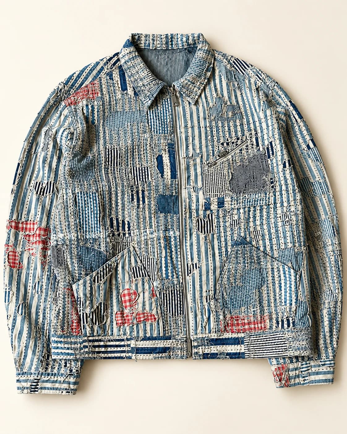 Striped Boro Patchwork Denim Jacket — AI design reference 1