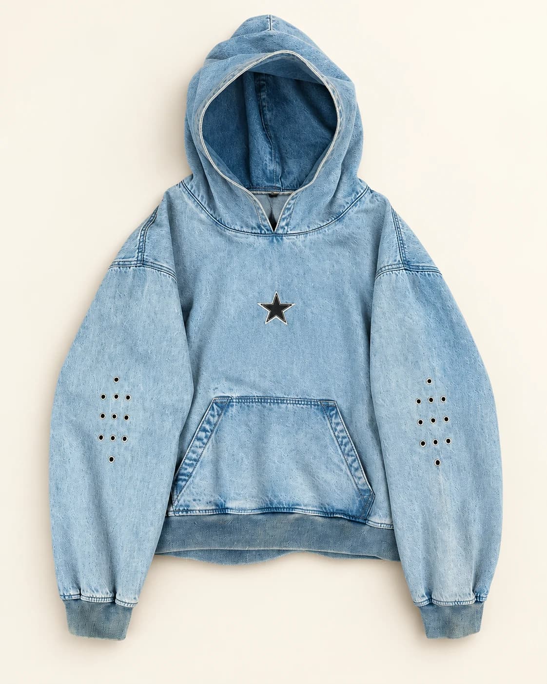 Light Blue Star Detail Denim Hoodie — AI design reference 1