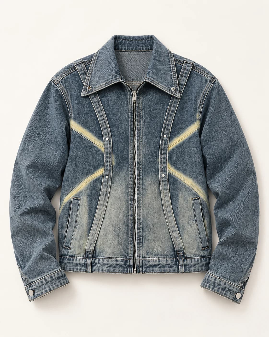 Blue Grey Curved Panel Denim Jacket — AI design reference 1