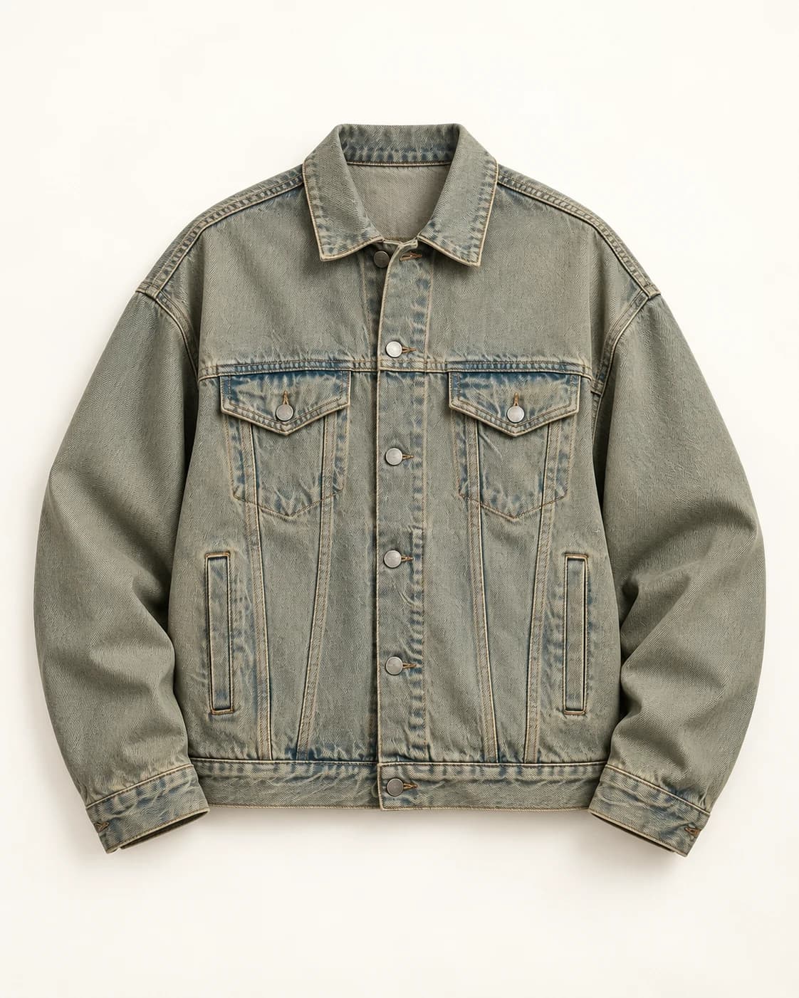 Vintage Grey-Green Washed Denim Jacket — AI design reference 1