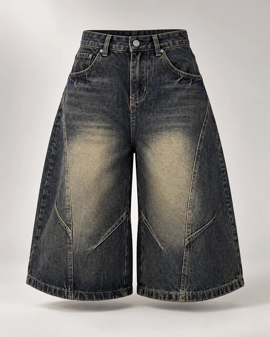 Dark Indigo Curved Panel Shorts · AI custom design visualization