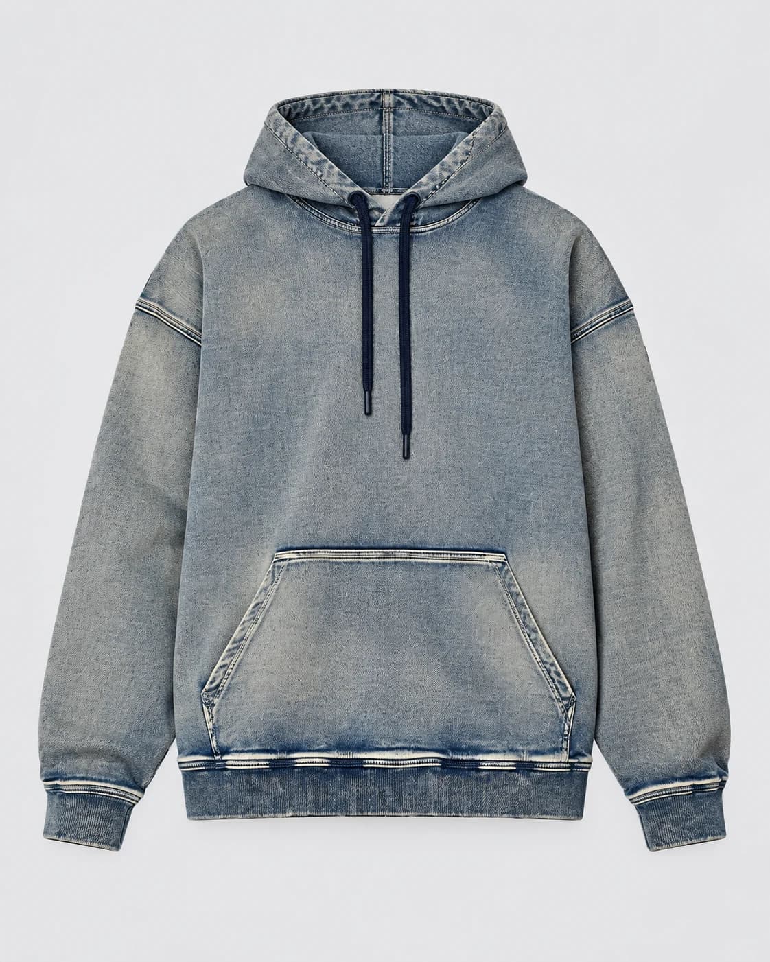 Grey Blue Drawcord Denim Hoodie — AI design reference 1