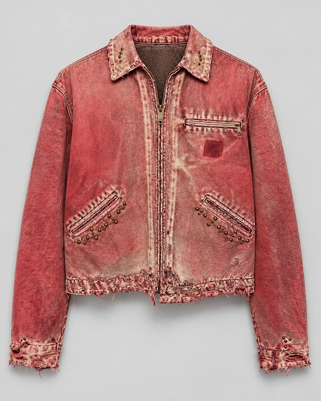 Red Studded Distressed Denim Jacket — AI design reference 1