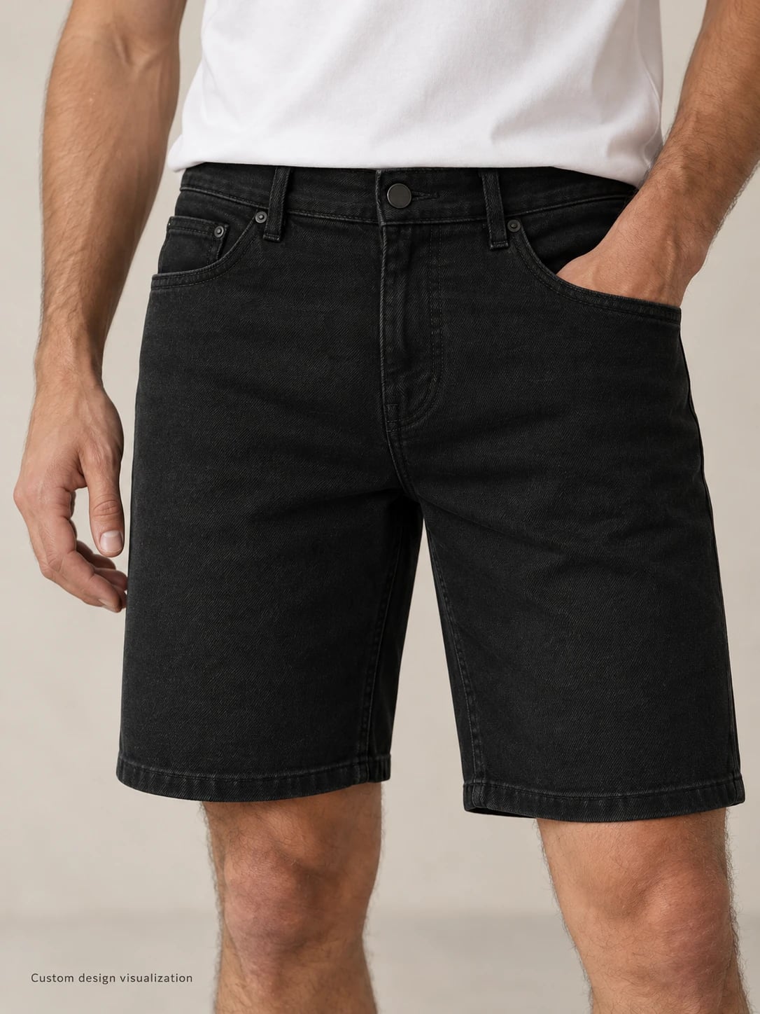 Desenvolvimento de shorts jeans pretos masculinos soltos — detalhe — visualização do conceito