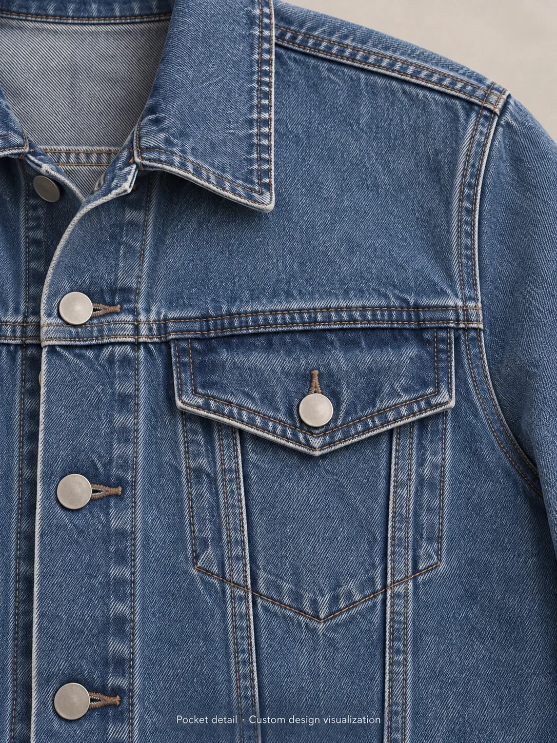 Sviluppo su misura di giacca denim blu da uomo — dettaglio — visualizzazione del concept