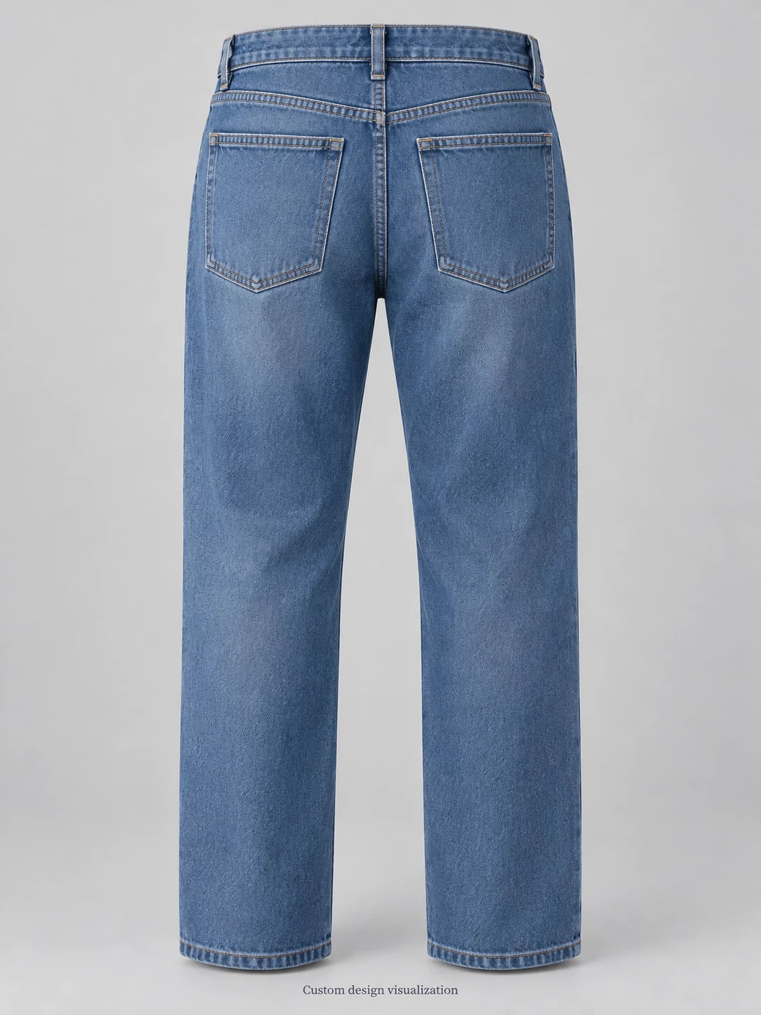 Sviluppo di jeans uomo blu dritti dalla linea comoda — retro — visualizzazione del concept