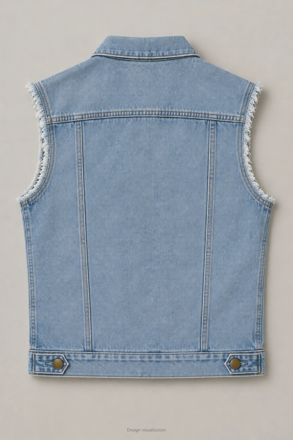 Colete jeans azul-claro masculino com cavas desfiadas personalizado — costas — visualização do conceito