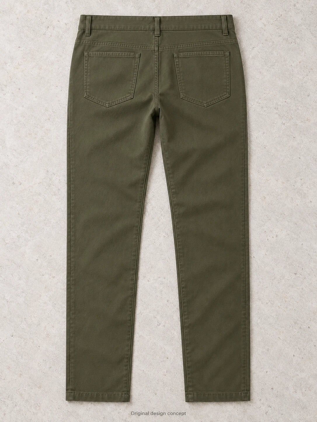 Pantalon homme olive en sergé cinq poches à personnaliser — dos — visualisation du concept