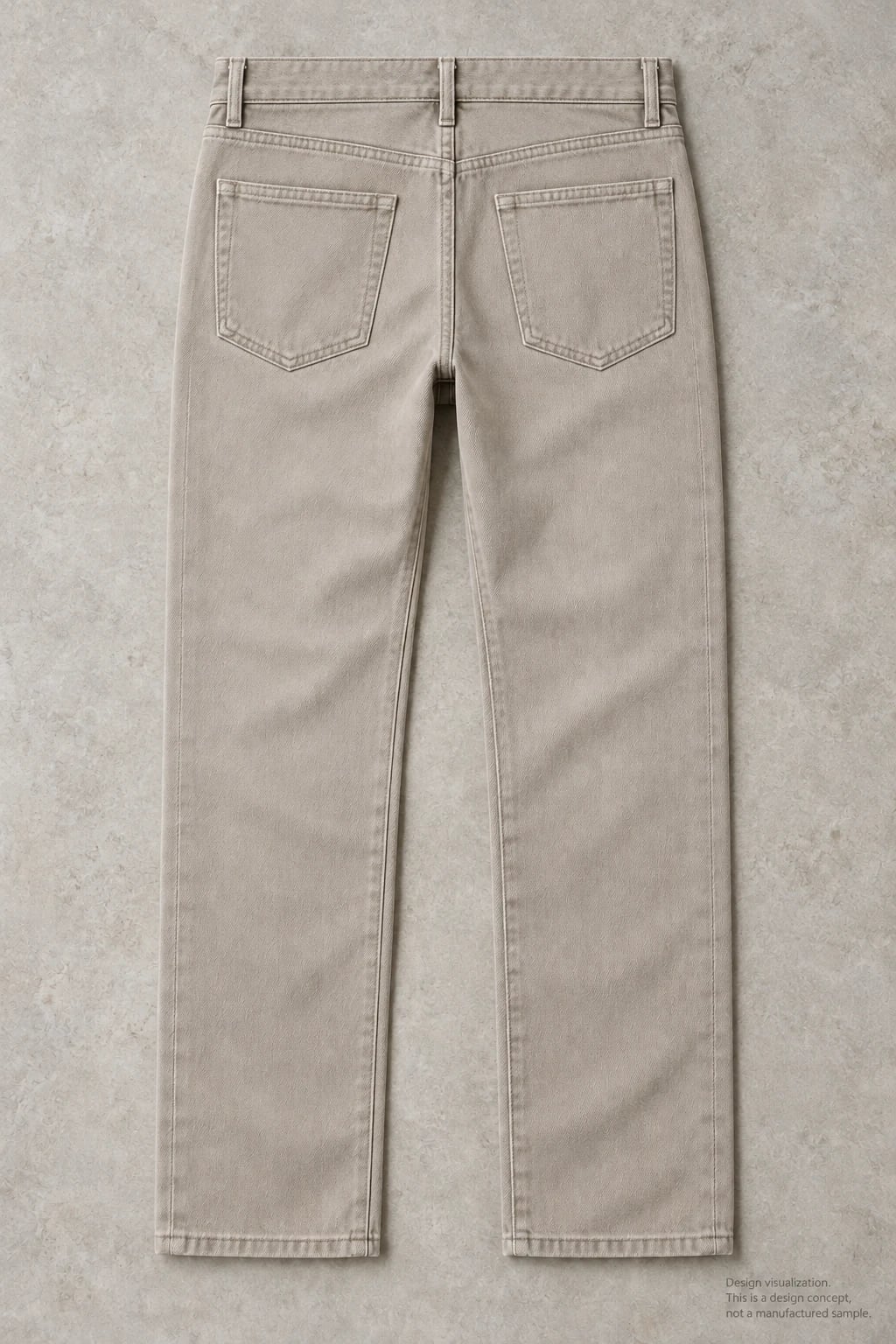 Jean homme taupe droit cinq poches sur mesure — dos — visualisation du concept