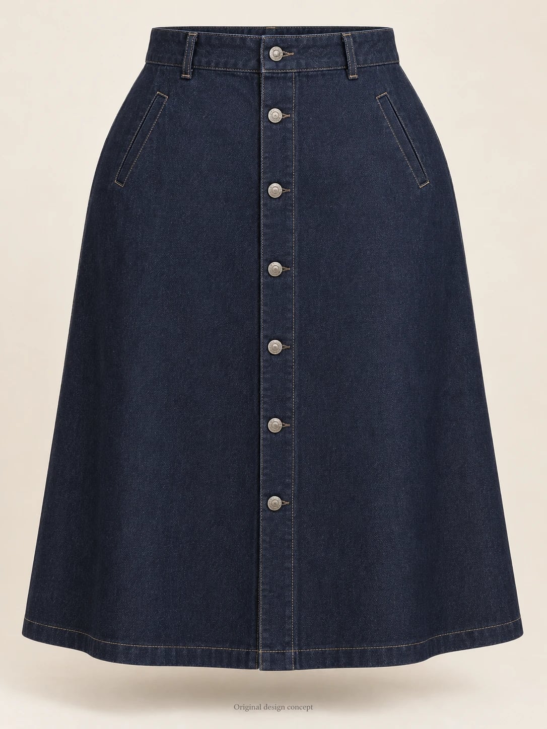 Gonna midi denim taglie comode con bottoni su misura — fronte — visualizzazione del concept