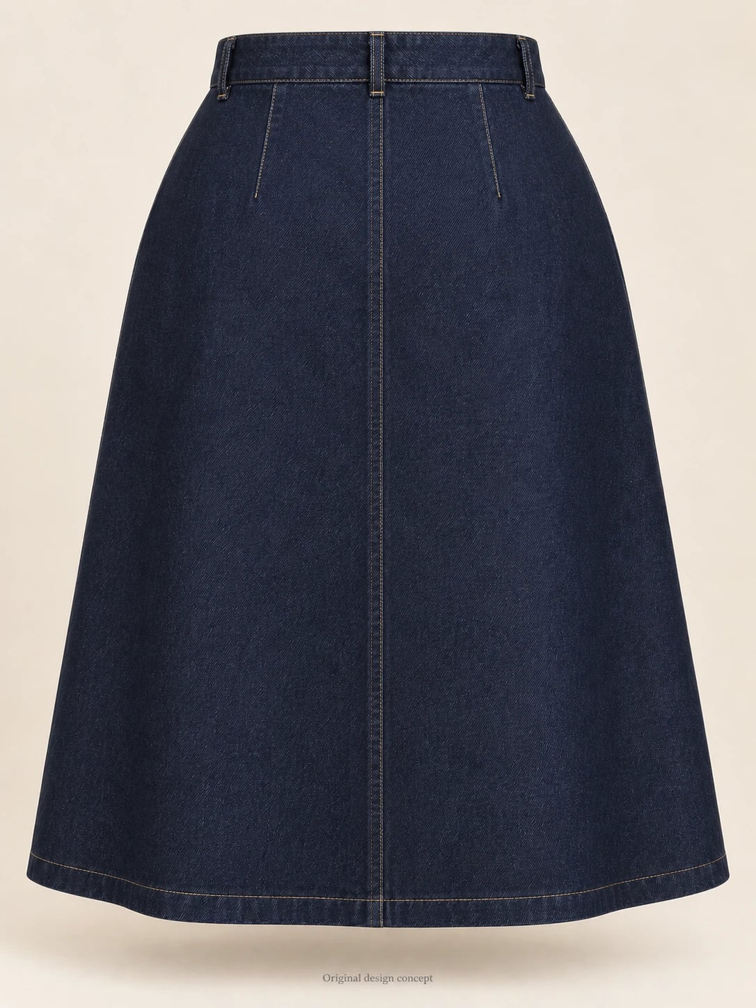 Gonna midi denim taglie comode con bottoni su misura — retro — visualizzazione del concept