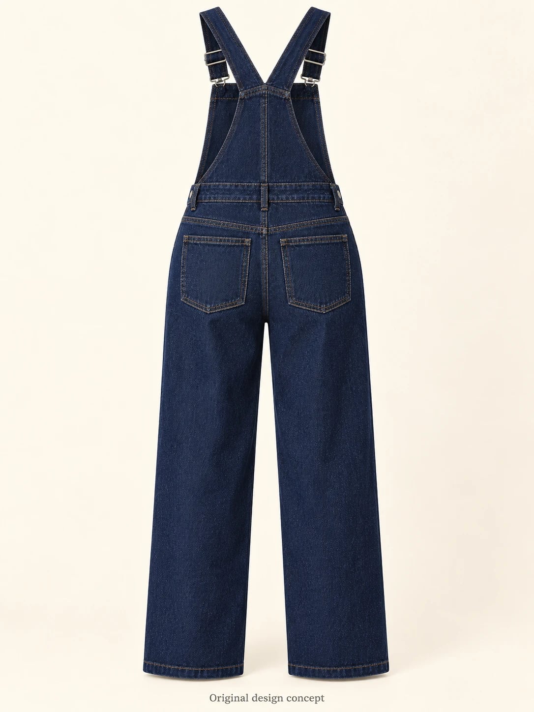 Custom Women’s Dark Indigo Wide-Leg Bib Overalls — back — custom design visualization