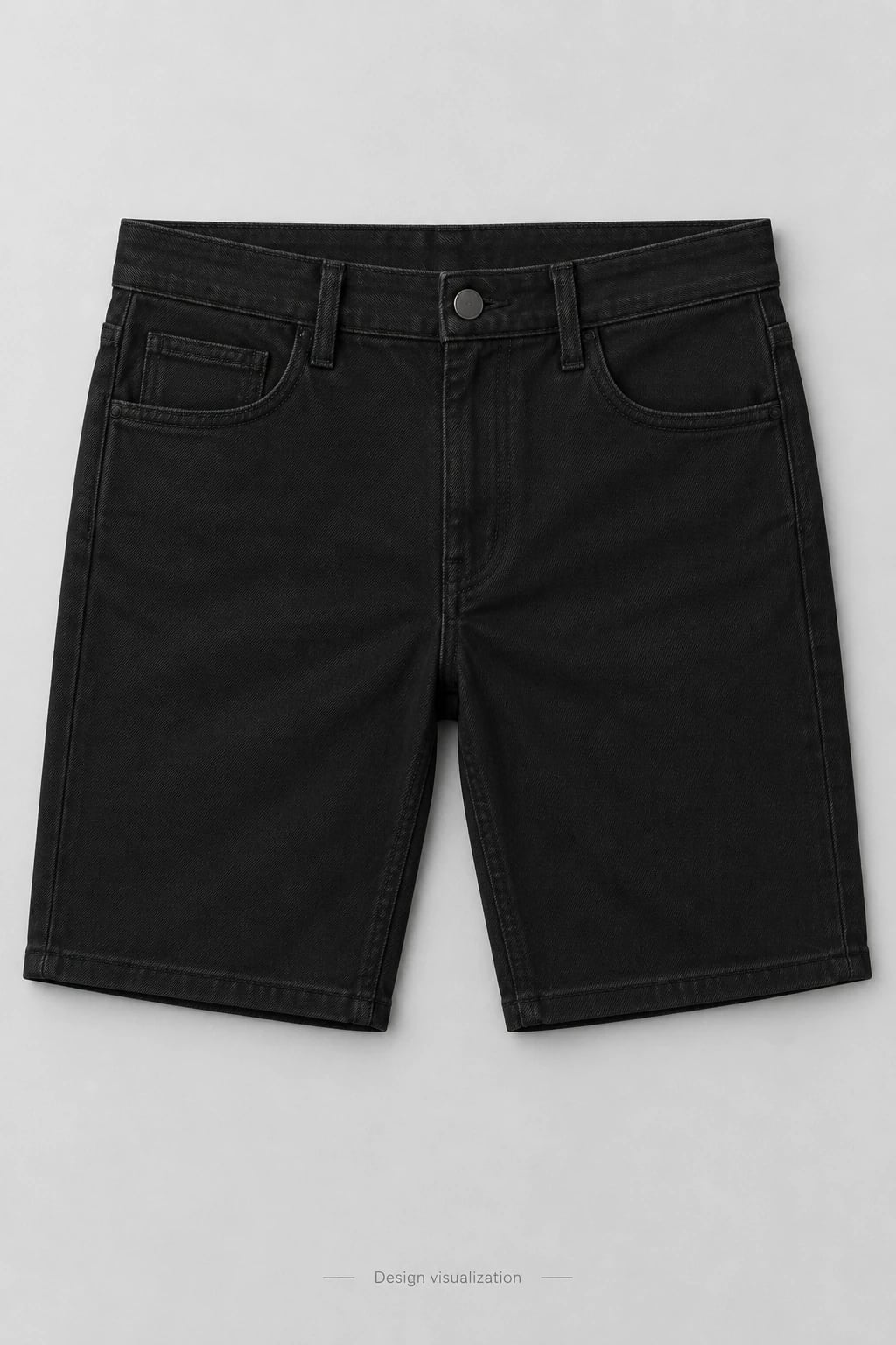 Bermuda jeans masculina preta reta personalizada — frente — visualização do conceito