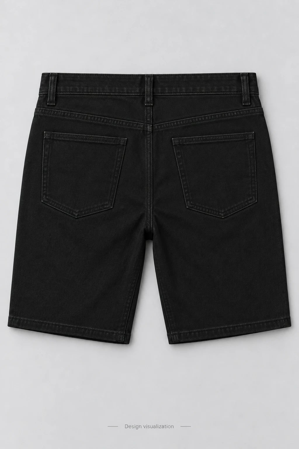 Bermuda jeans masculina preta reta personalizada — costas — visualização do conceito