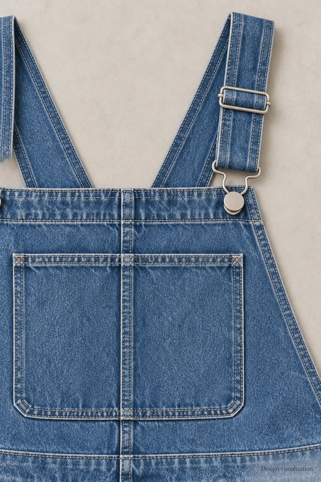 Salopette jeans uomo blu dritta personalizzata — dettaglio — visualizzazione del concept