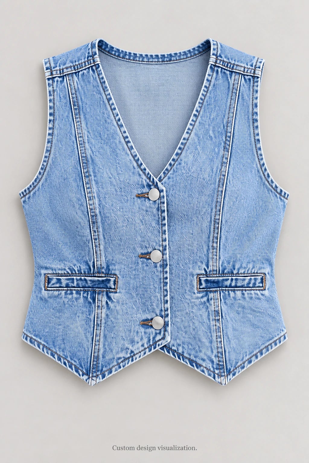 Custom Women's Blue V-Neck Cropped Denim Vest — front — custom design visualization