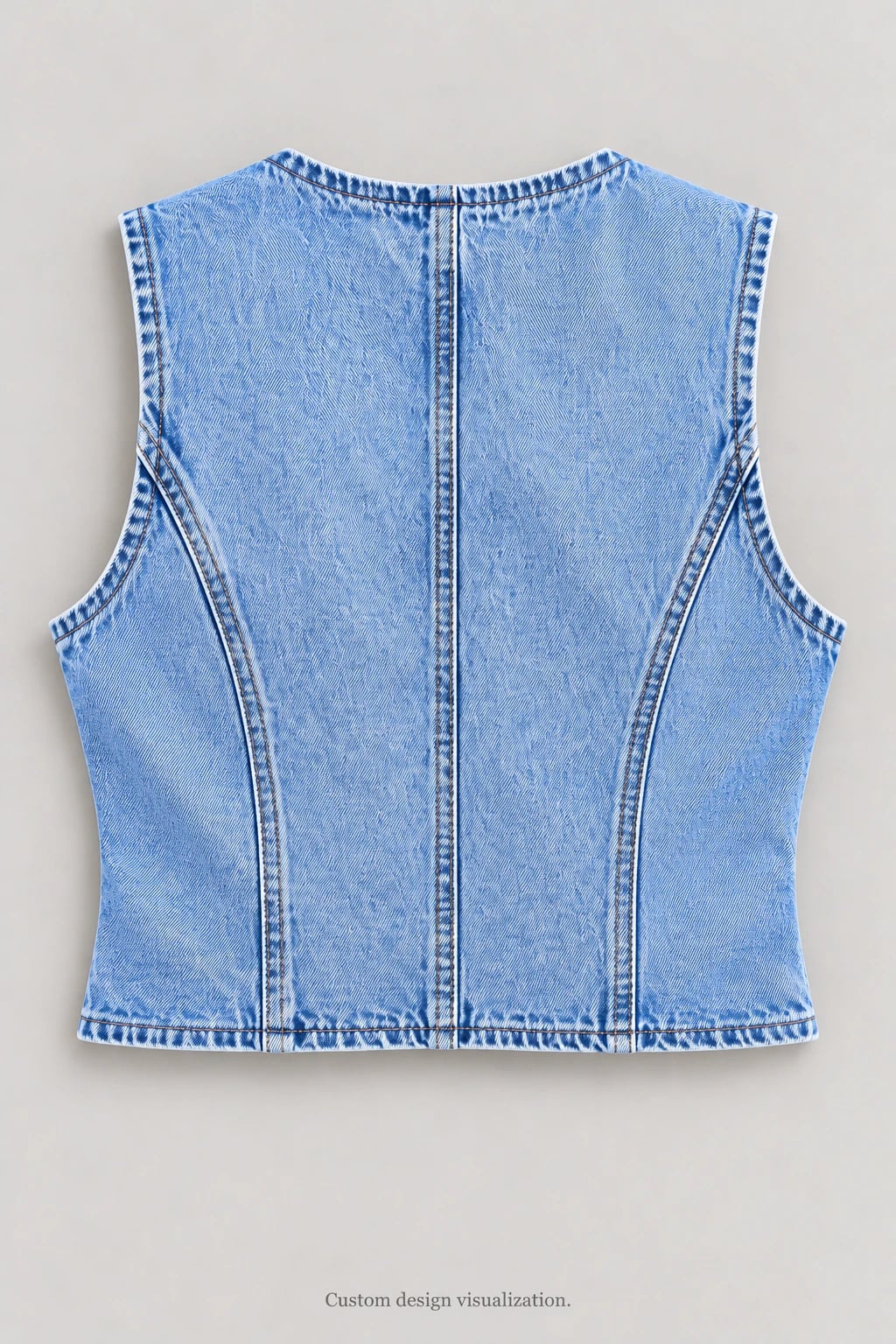 Custom Women's Blue V-Neck Cropped Denim Vest — back — custom design visualization