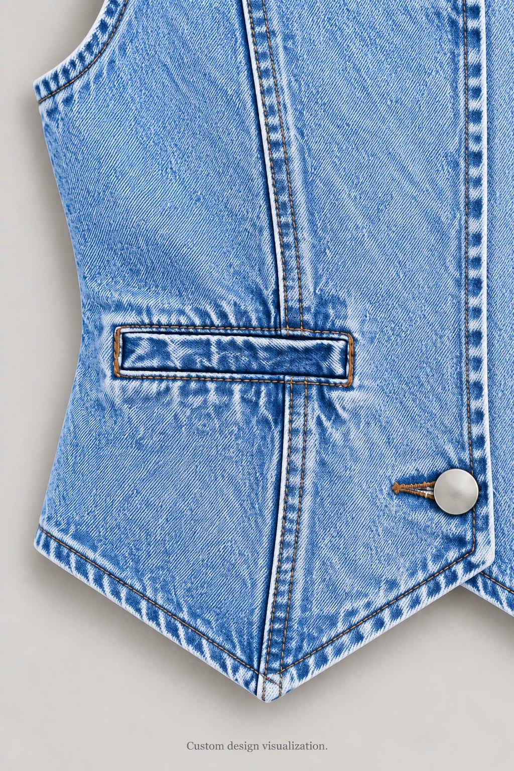 Custom Women's Blue V-Neck Cropped Denim Vest — detail — custom design visualization