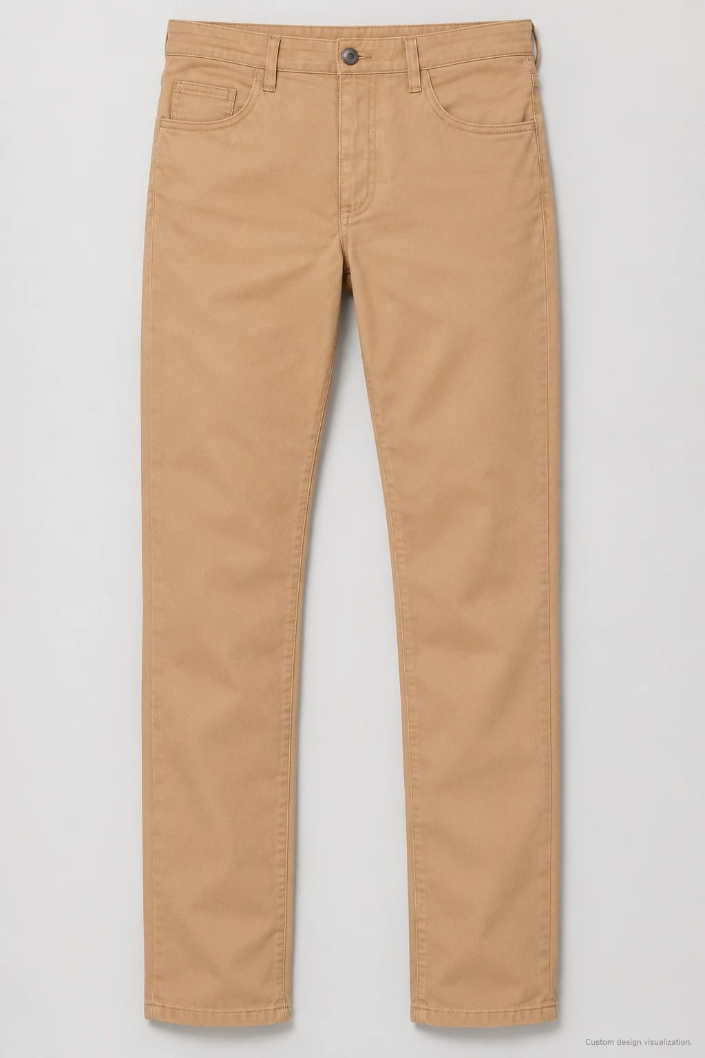 Pantalón de sarga caqui cinco bolsillos personalizado — frente — visualización del diseño