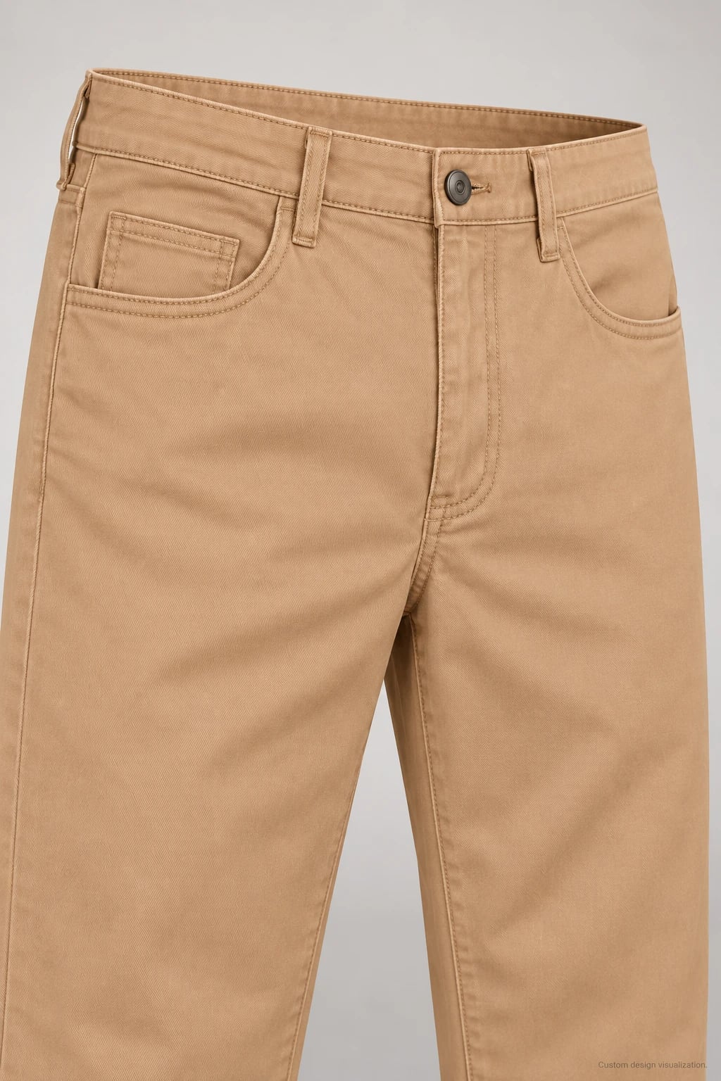 Pantalón de sarga caqui cinco bolsillos personalizado — detalle — visualización del diseño